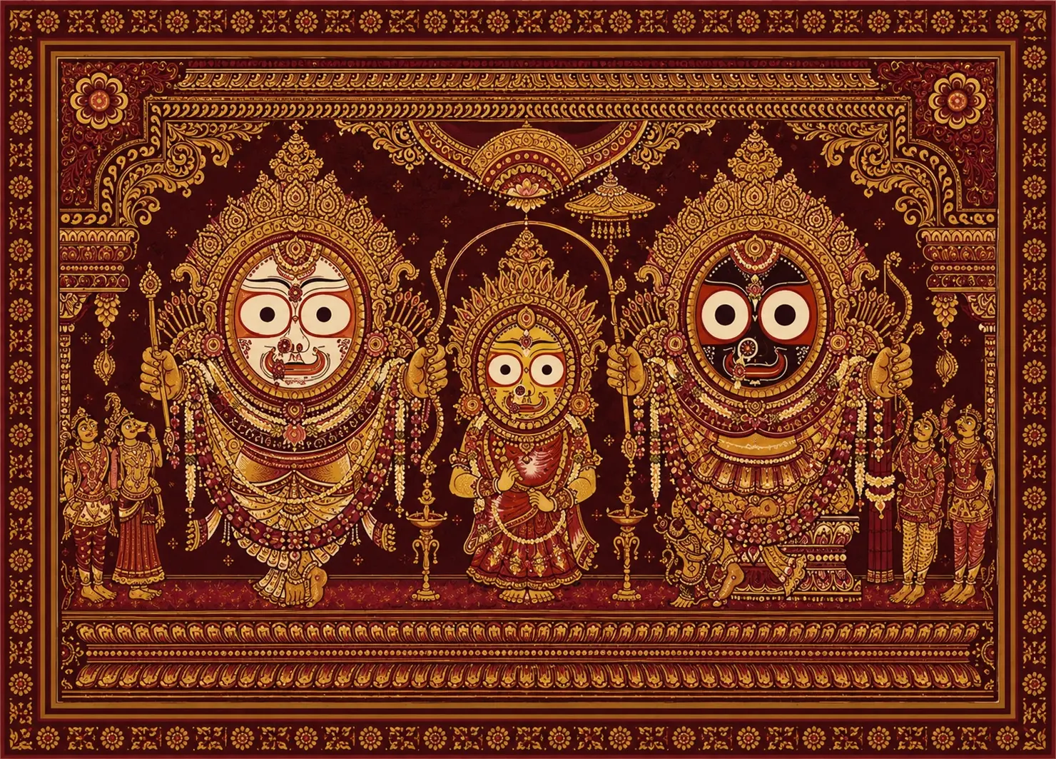Jagannath, Subhadra, Balabhadra — Puri Pattachitra